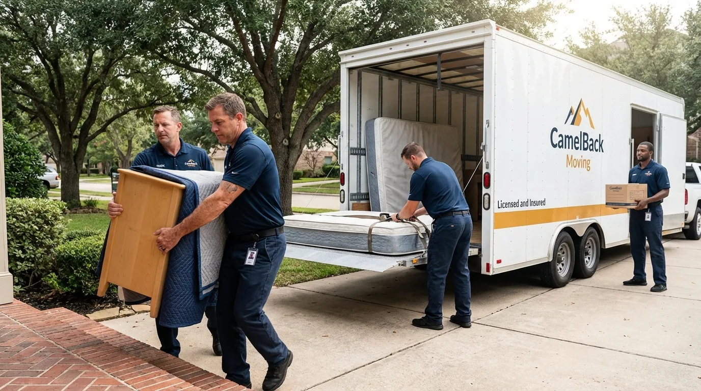 Crew loading residential truck for cross-state move from Pea Ridge, AR